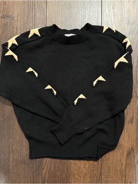 Black Crewneck Sweater with Beige Star Motif Sz S